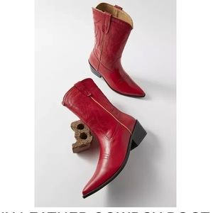 UO Leena Faux Leather Cowboy Boots - Red